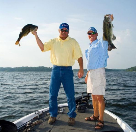 Two men holding up fish caught on Toledo Bend Lake.