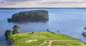 Aerial view of Toledo Bend Lake off of the golf course.
