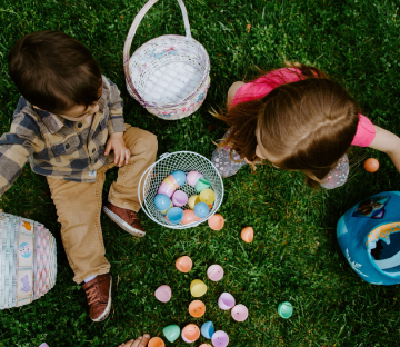 Kids on an Easter egg hunt.